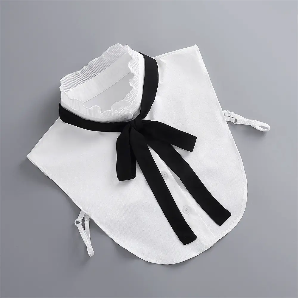 White Cotton Fake Collar Blouse with Black Bow — feature 14