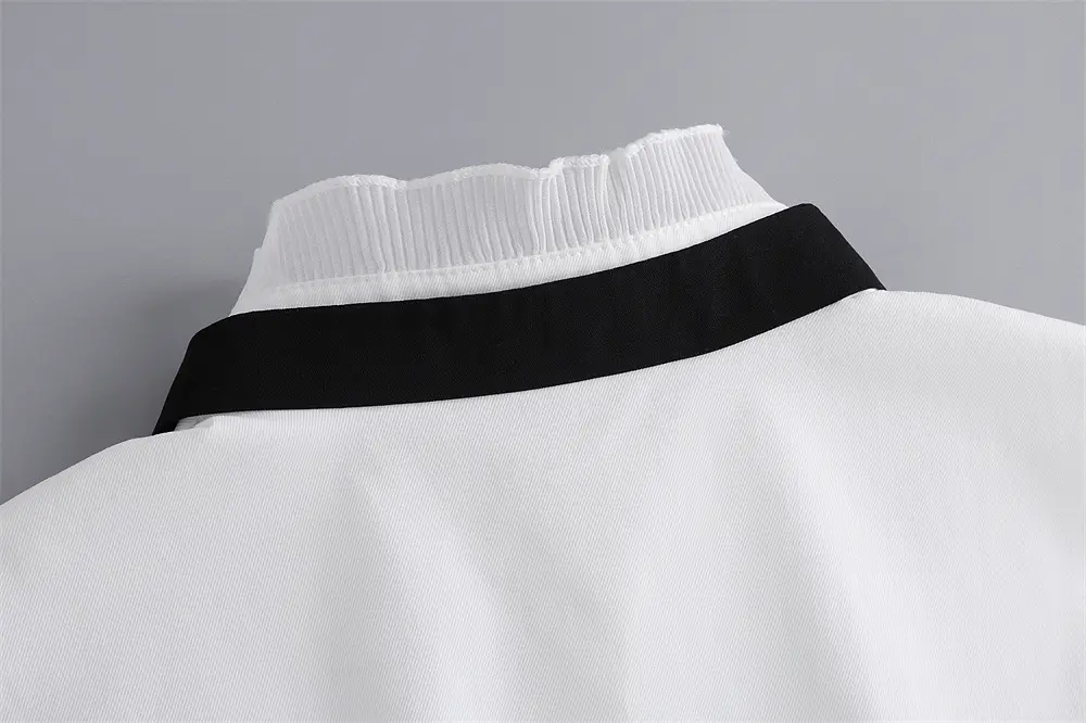 White Cotton Fake Collar Blouse with Black Bow — feature 19
