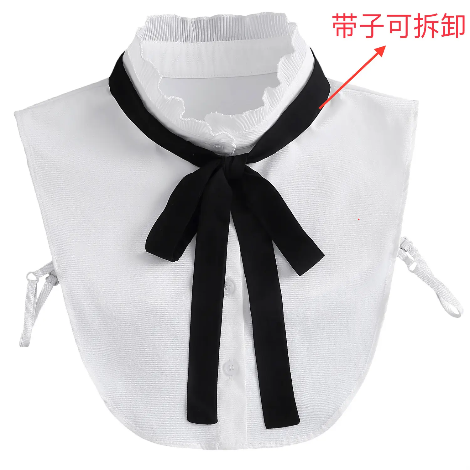 White Cotton Fake Collar Blouse with Black Bow — feature 2