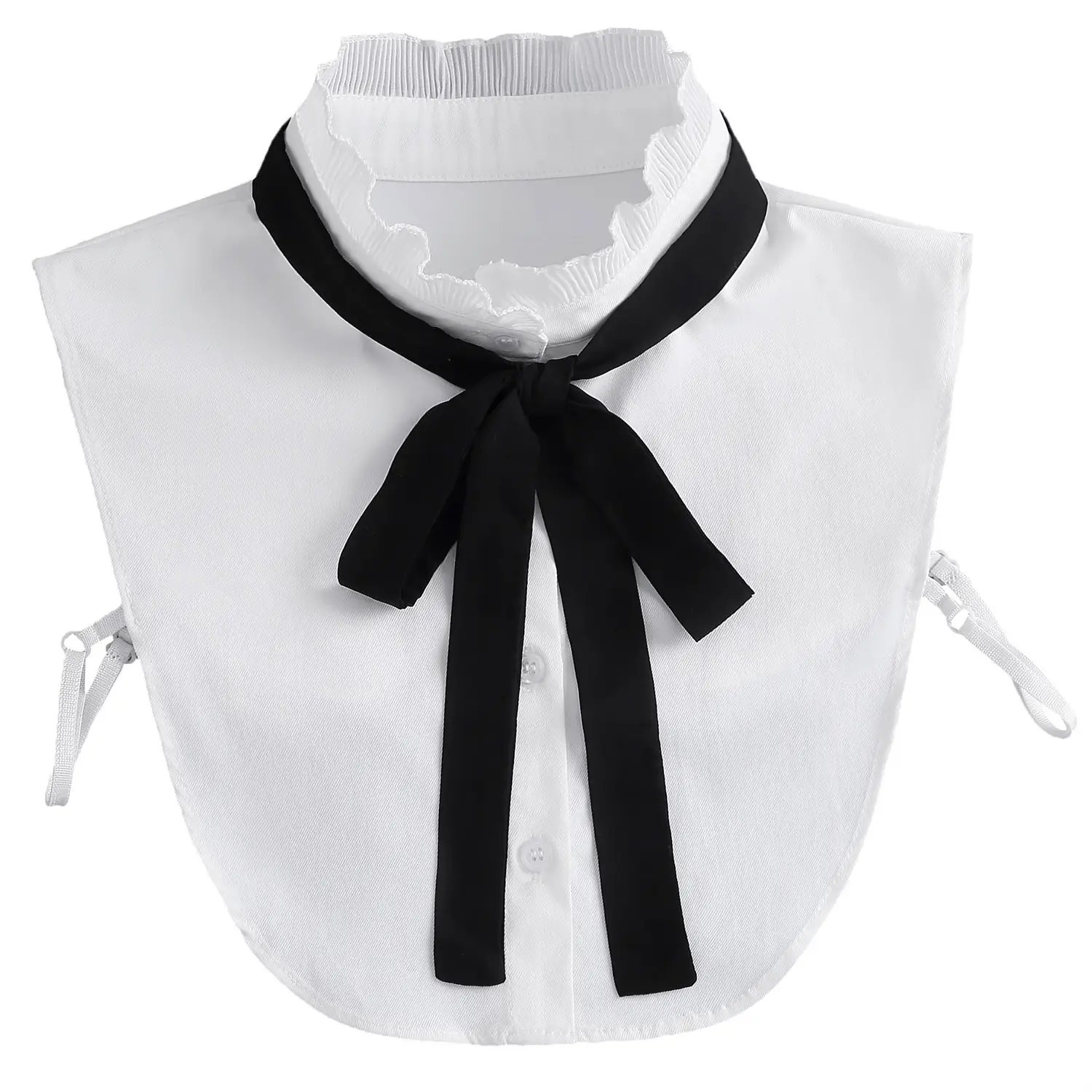 White Cotton Fake Collar Blouse with Black Bow — feature 32