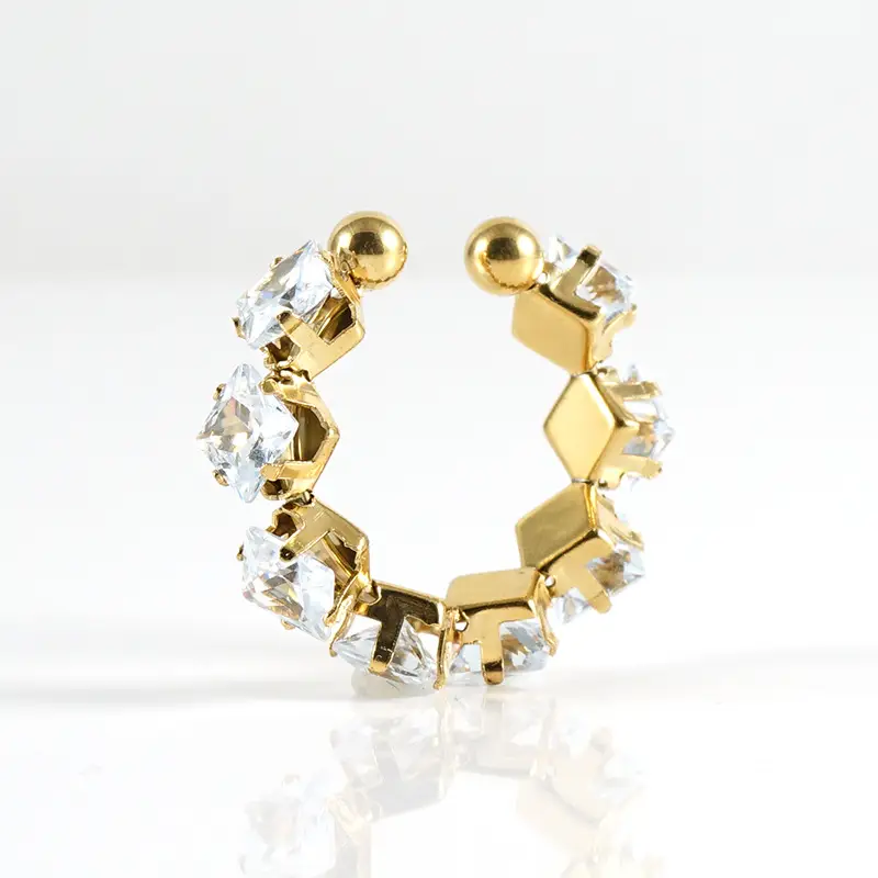 18K Gold Adjustable Geometric Diamond Ring for Women - Image 11