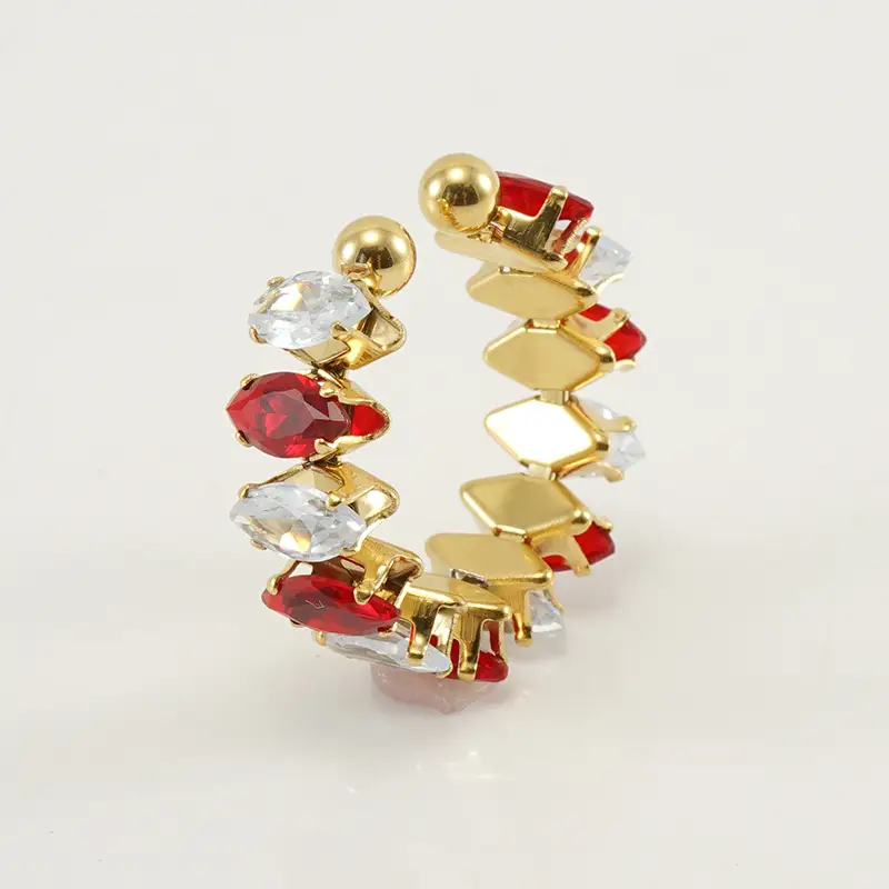18K Gold Adjustable Geometric Diamond Ring for Women - Image 7