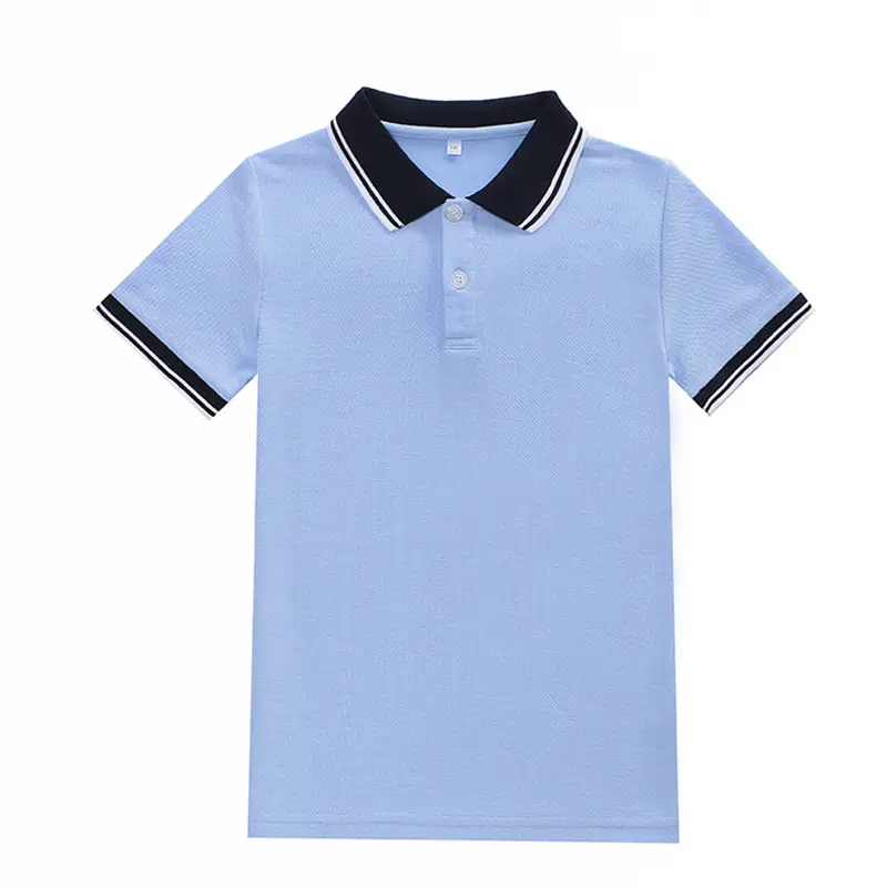 Light Blue Cotton Polo Shirt for Boys Summer School Class Uniform