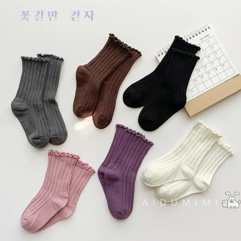 Autumn Winter Girls Socks White Ruffle Lace Double Needle - Image 15