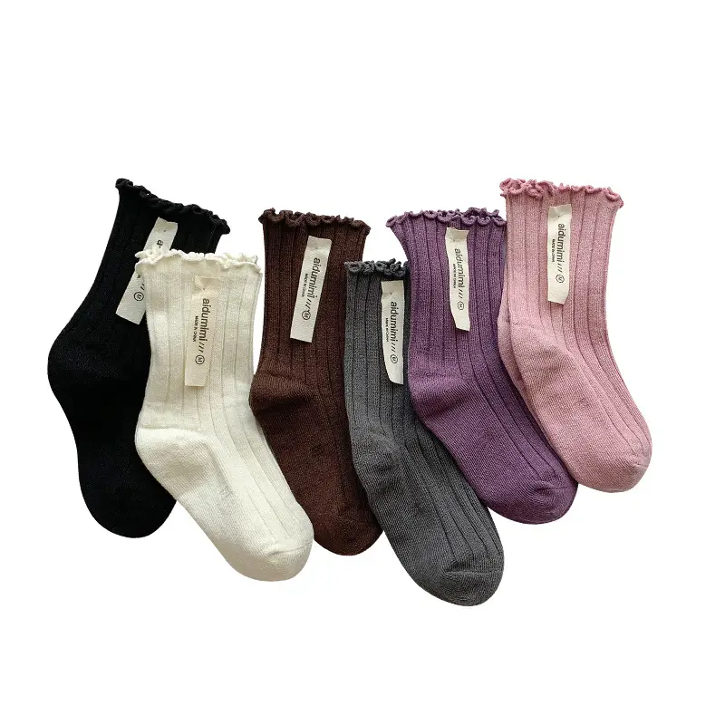 Autumn Winter Girls Socks White Ruffle Lace Double Needle - Image 17