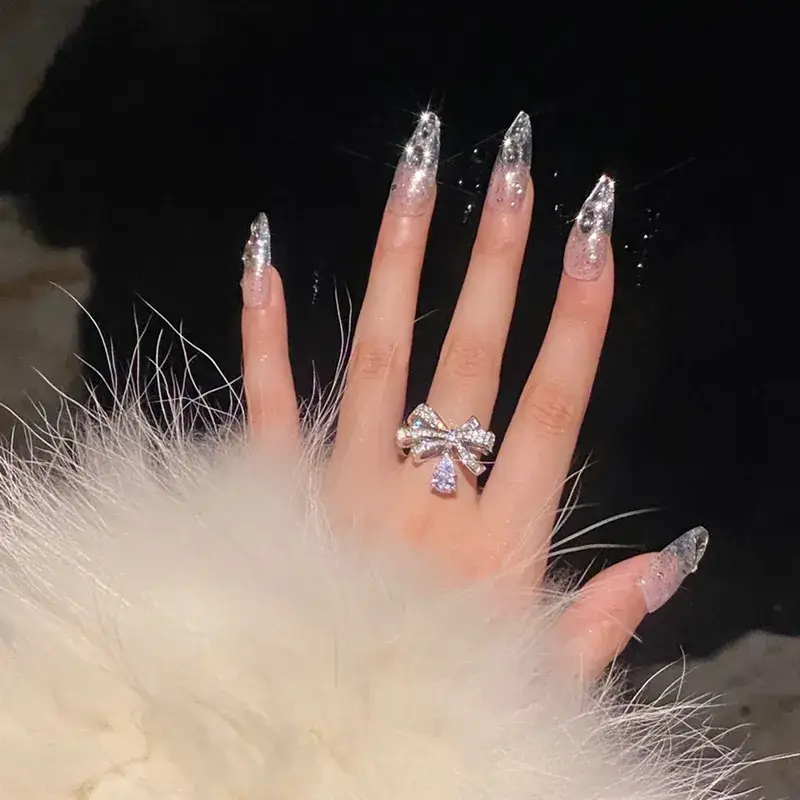 Women's Bowknot Zircon Ring with Flash Diamond Nail Art