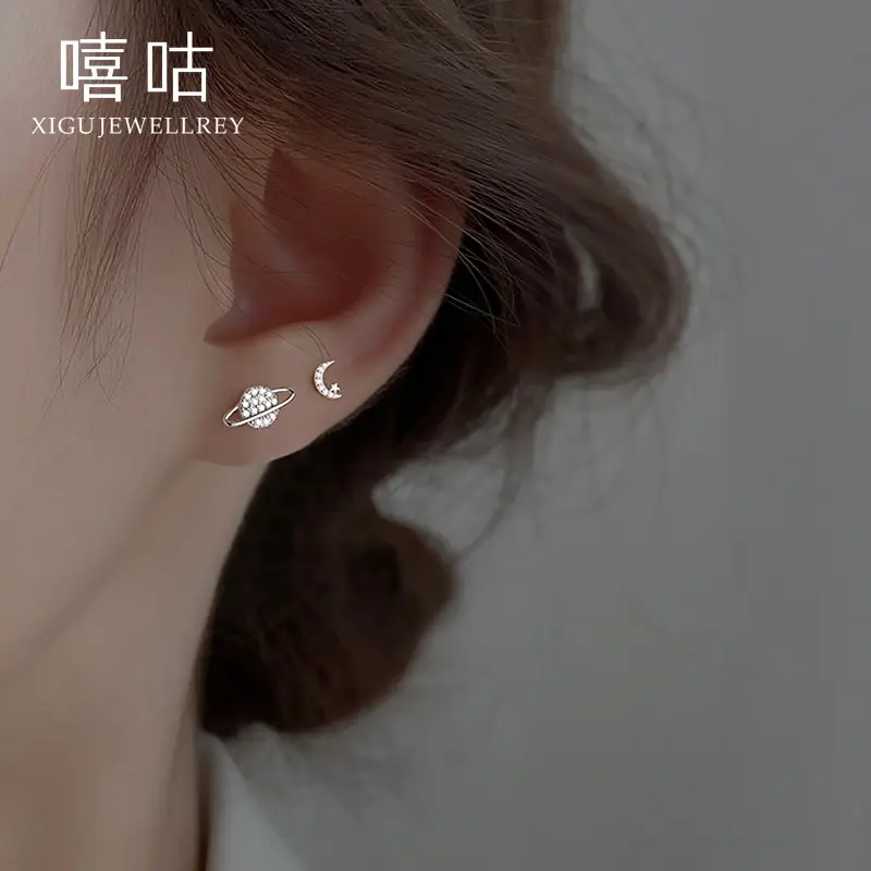 Xi Gu Moon Earrings Women S925 Silver Asymmetric - Image 4