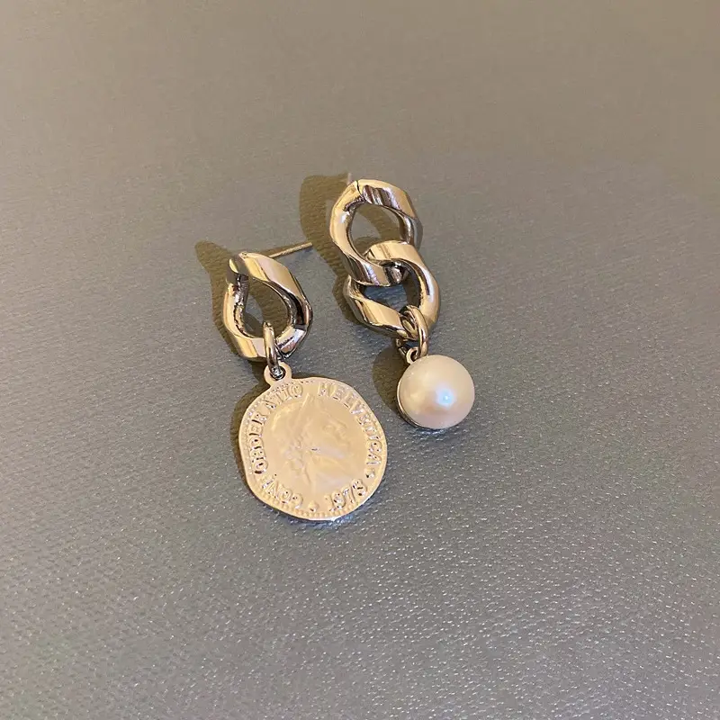 Silver Asymmetric Pearl Earrings for Women - Image 4