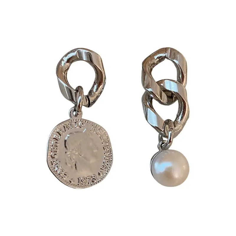 Silver Asymmetric Pearl Earrings for Women - Image 6