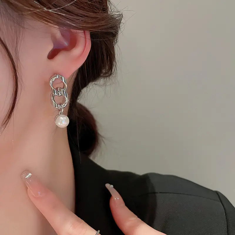 Silver Asymmetric Pearl Earrings for Women — feature 10