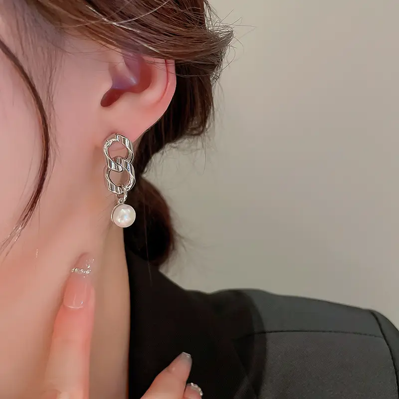 Silver Asymmetric Pearl Earrings for Women — feature 11