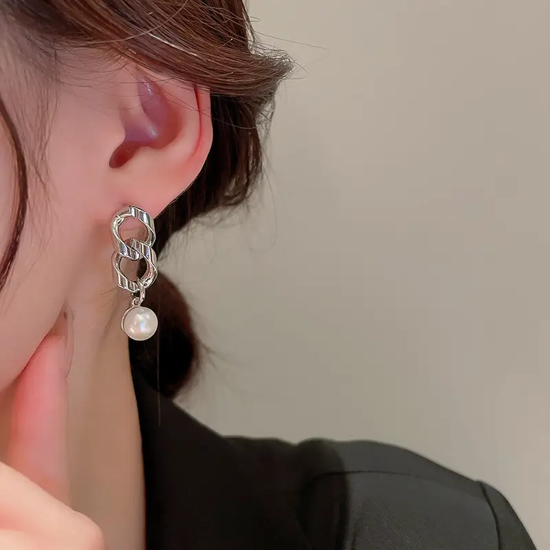 Silver Asymmetric Pearl Earrings for Women — feature 8