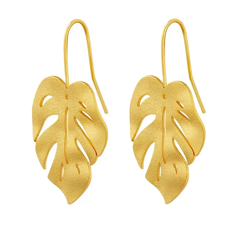 Frosted Leaf Earrings Gold Color-Free Elegant Design - Image 6
