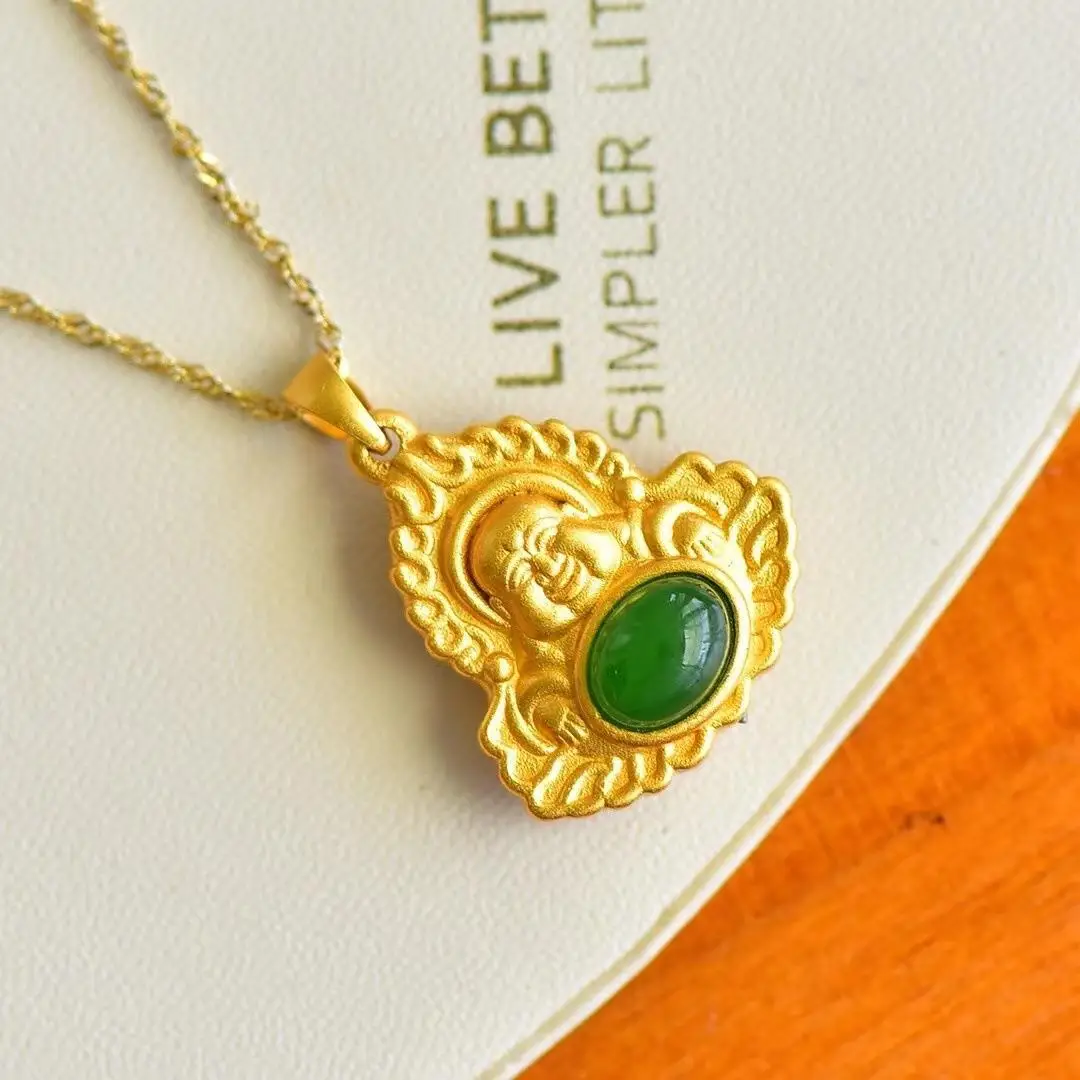 S925 Sterling Silver Buddha Necklace with Green Jade Pendant - Image 6