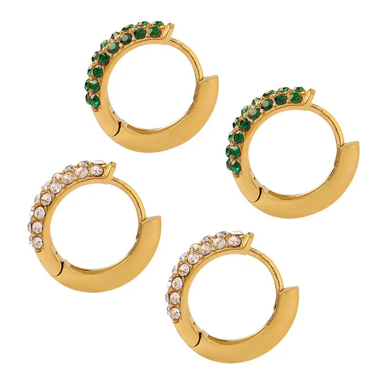 French Niche Metal Cold Wind Earrings Green Zircon Titanium Steel - Image 9