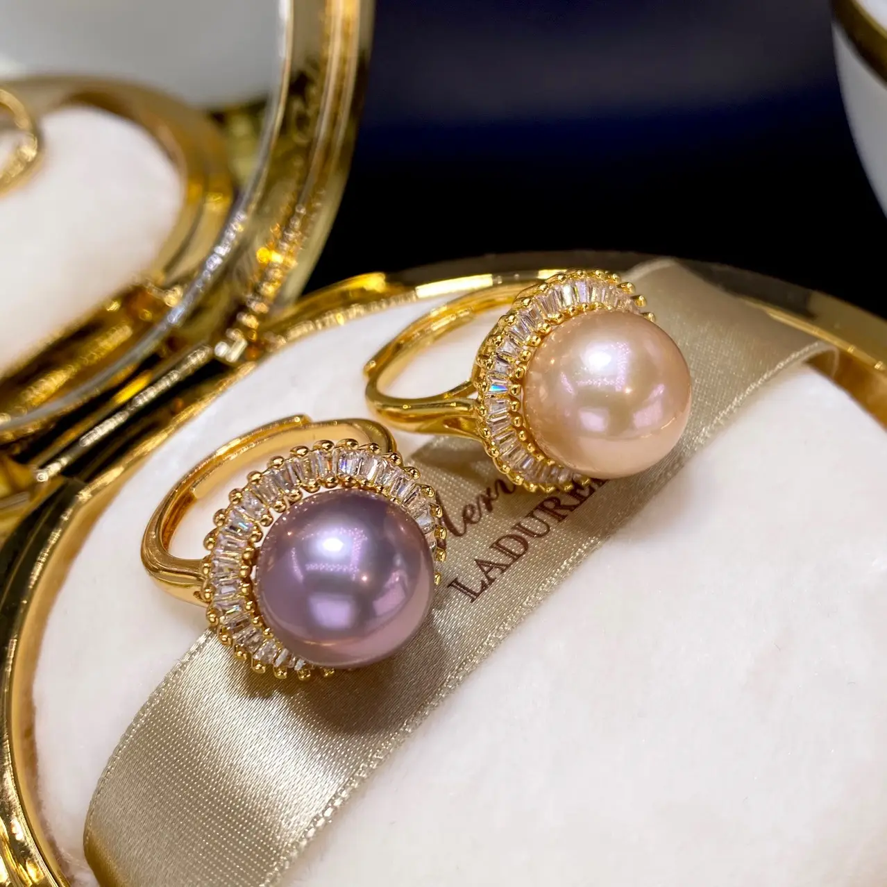 11mm Pink & Purple Pearl Rings for Women 18K Gold - Image 2