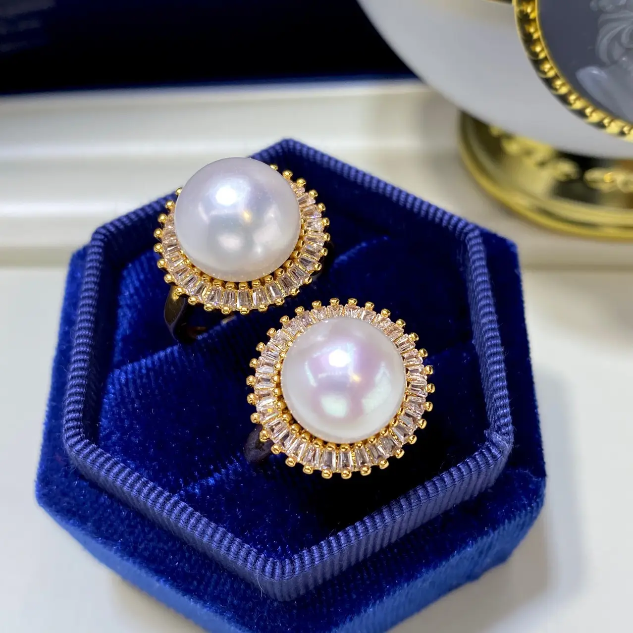 11mm Pink & Purple Pearl Rings for Women 18K Gold - Image 3