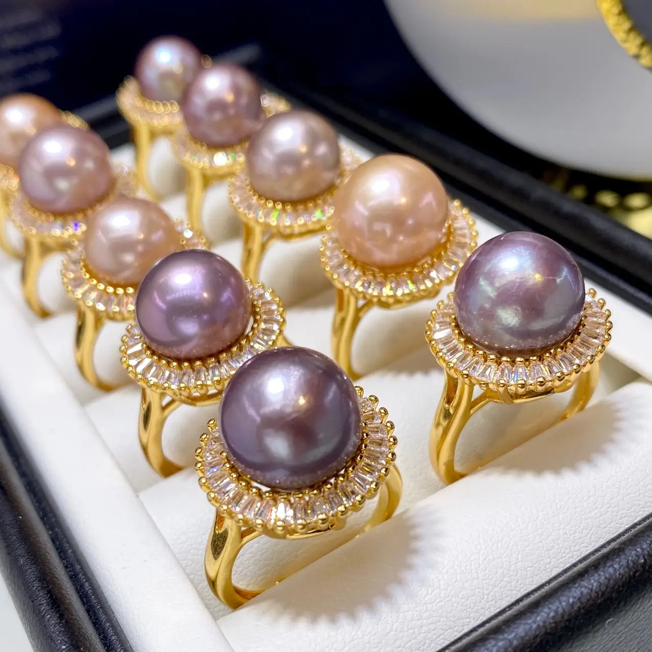 11mm Pink & Purple Pearl Rings for Women 18K Gold - Image 5