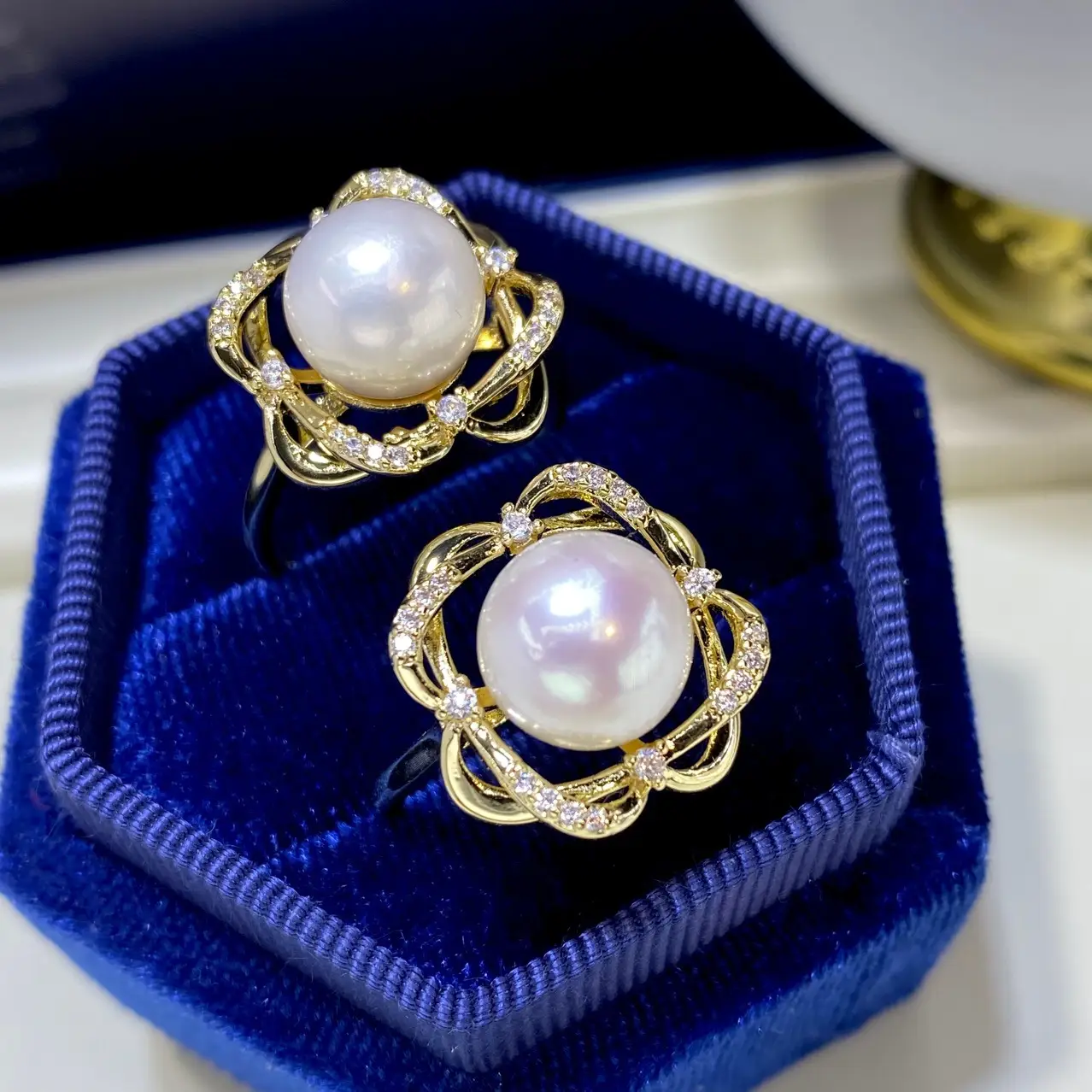 11mm Pink & Purple Pearl Rings for Women 18K Gold - Image 3
