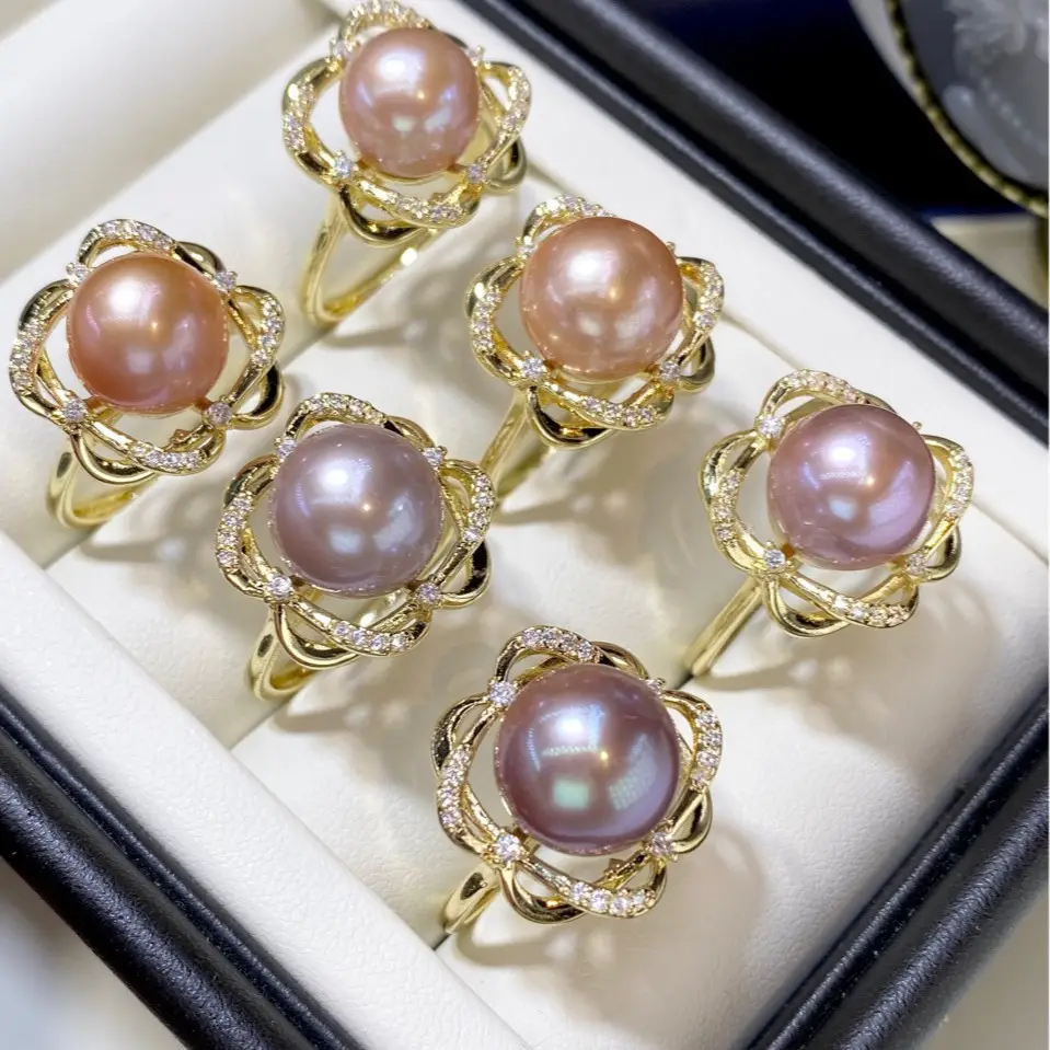 11mm Pink & Purple Pearl Rings for Women 18K Gold - Image 4
