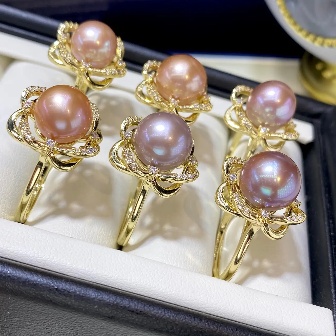 11mm Pink & Purple Pearl Rings for Women 18K Gold - Image 5