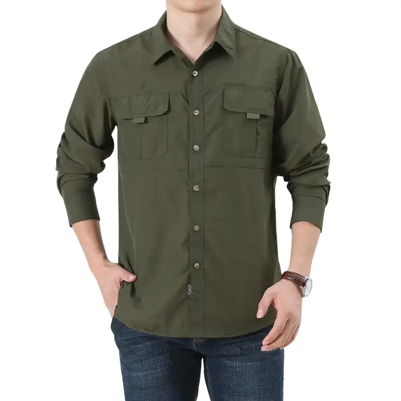 Men's Outdoor Short Sleeve Shirt Olive Green Quick Dry Waterproof - Image 7