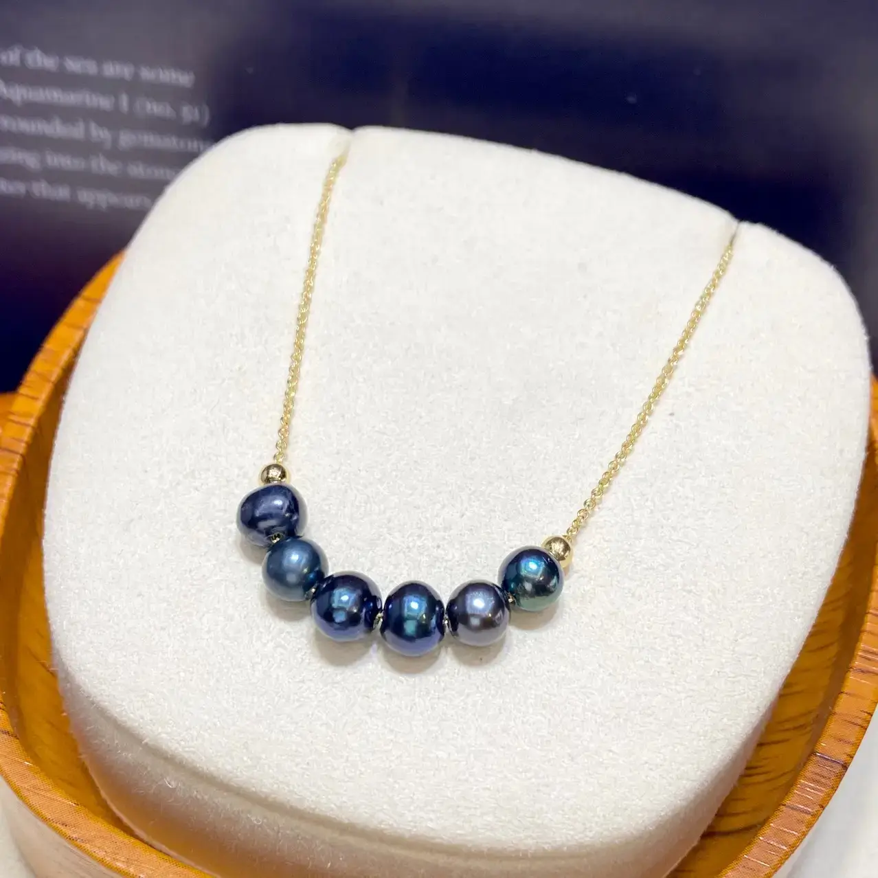 Gold Chain Necklace with Blue Natural Beads - Image 2