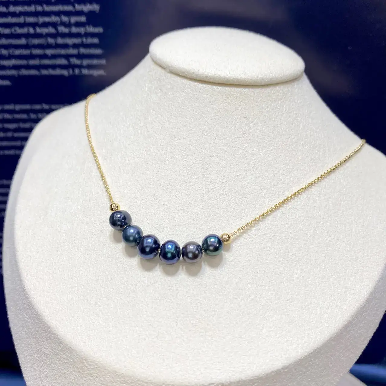 Gold Chain Necklace with Blue Natural Beads - Image 3