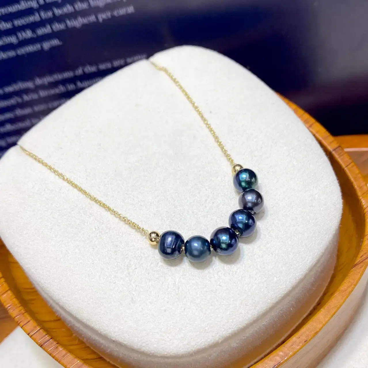 Gold Chain Necklace with Blue Natural Beads - Image 4