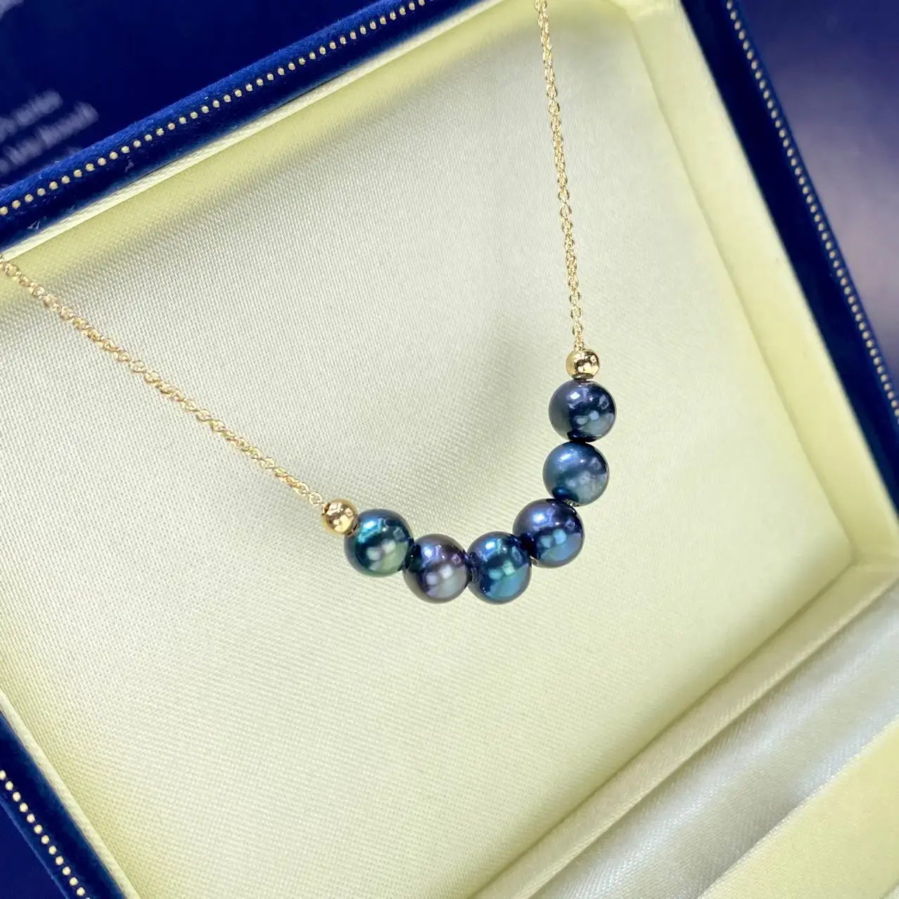 Gold Chain Necklace with Blue Natural Beads - Image 5