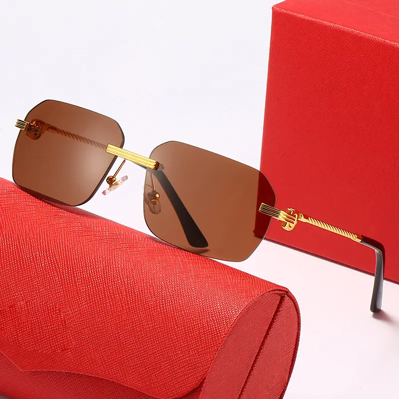 Men's Gold Brown Metal Frame Sunglasses European American Cross Border Trendy Optical Glasses - Image 8