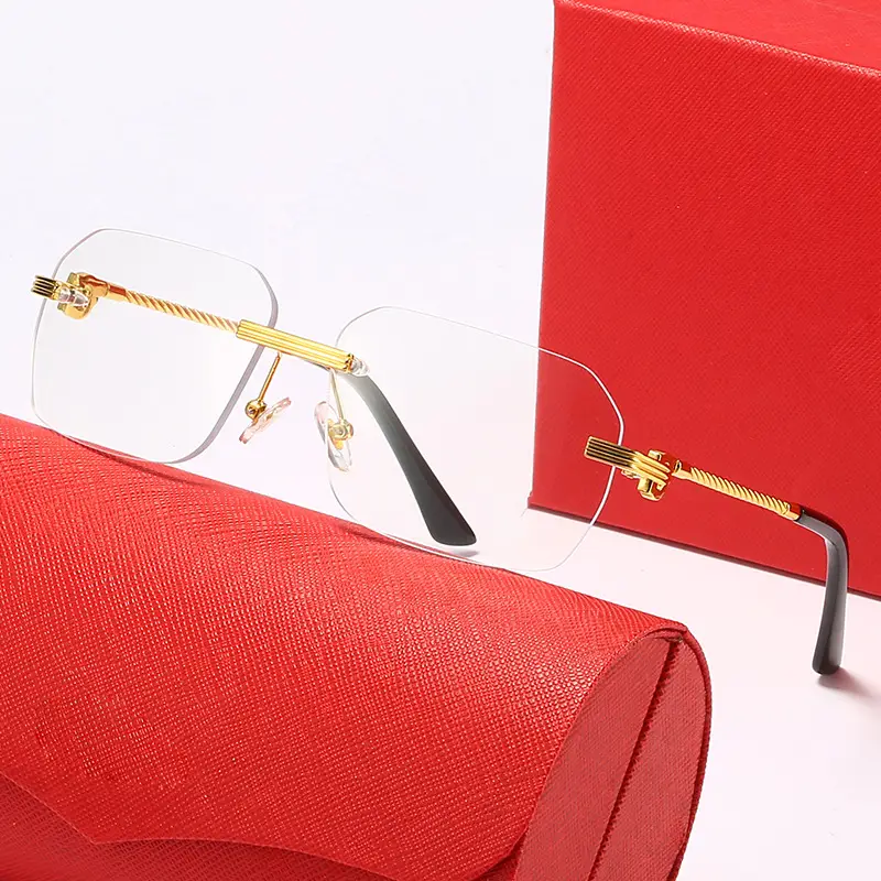 Men's Gold Brown Metal Frame Sunglasses European American Cross Border Trendy Optical Glasses - Image 9