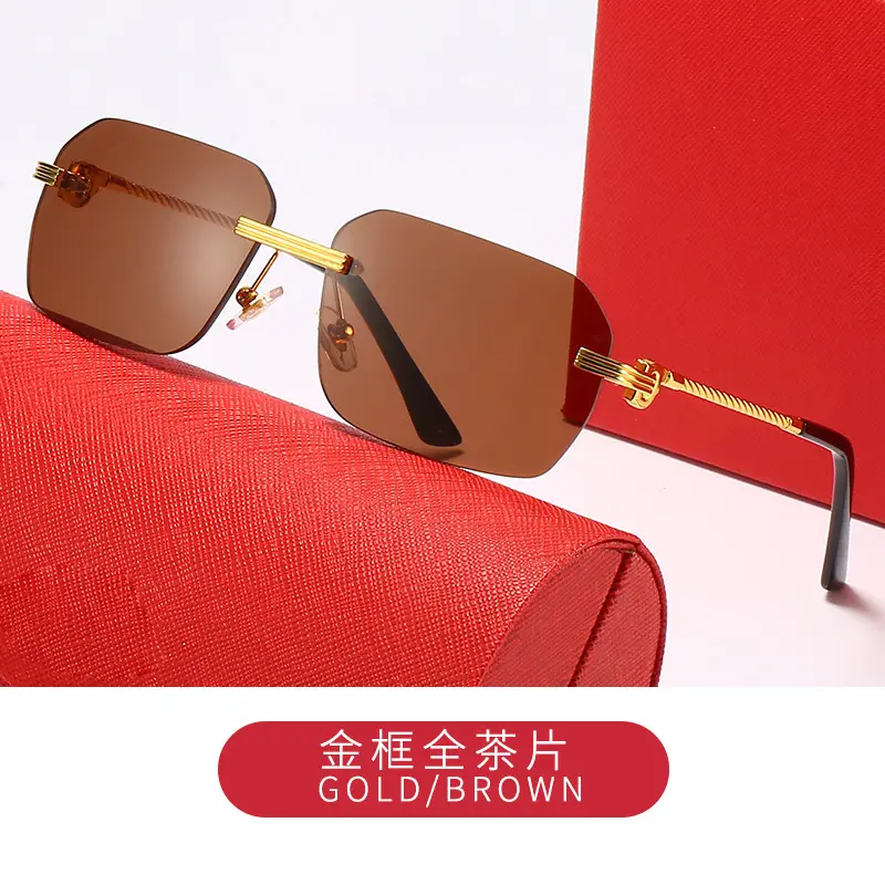 Men's Gold Brown Metal Frame Sunglasses European American Cross Border Trendy Optical Glasses - Image 3
