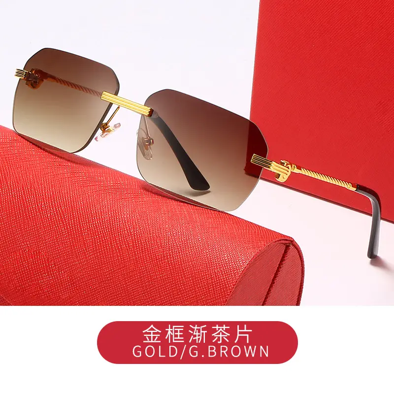 Men's Gold Brown Metal Frame Sunglasses European American Cross Border Trendy Optical Glasses - Image 4