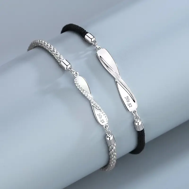 Sterling Silver Couple Bracelet Set Black White Valentine's Gift - Image 4