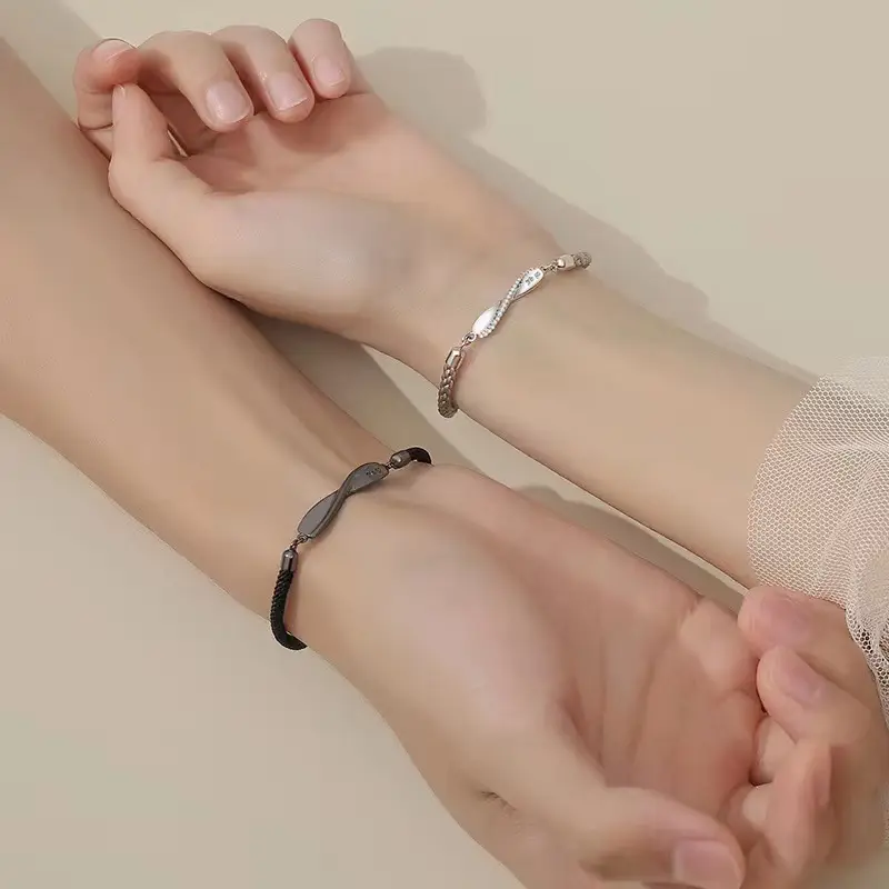 Sterling Silver Couple Bracelet Set Black White Valentine's Gift - Image 6