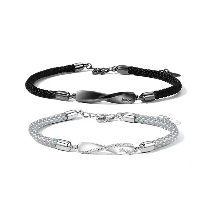 Sterling Silver Couple Bracelet Set Black White Valentine's Gift - Image 7