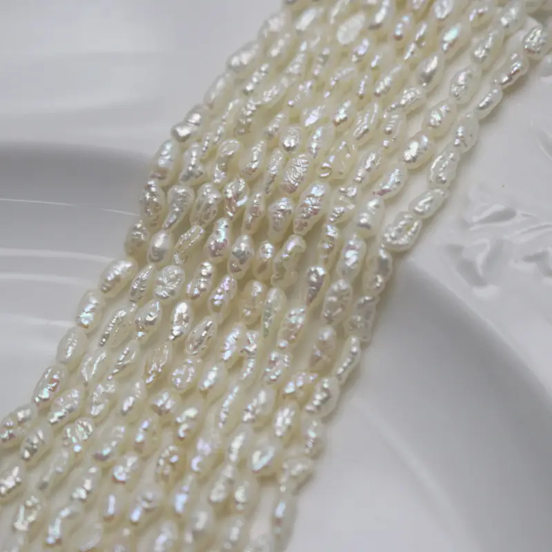 Dream Jewelry Chicken Cream Pearl Wild Pearl Natural Freshwater Baroque Rice Grain Seedless Keshi Flat - Image 3