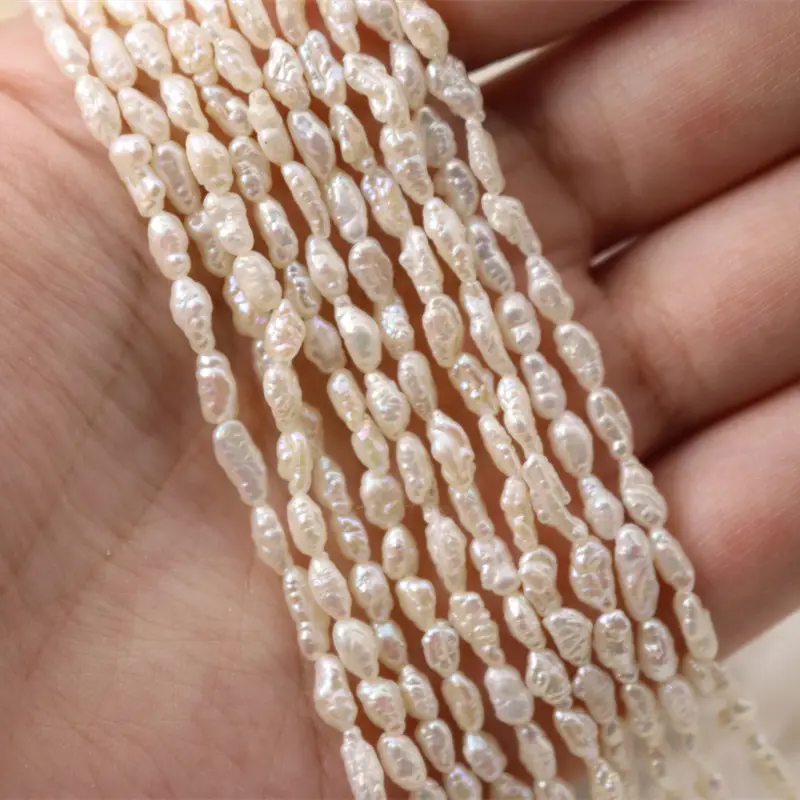 Dream Jewelry Chicken Cream Pearl Wild Pearl Natural Freshwater Baroque Rice Grain Seedless Keshi Flat - Image 4
