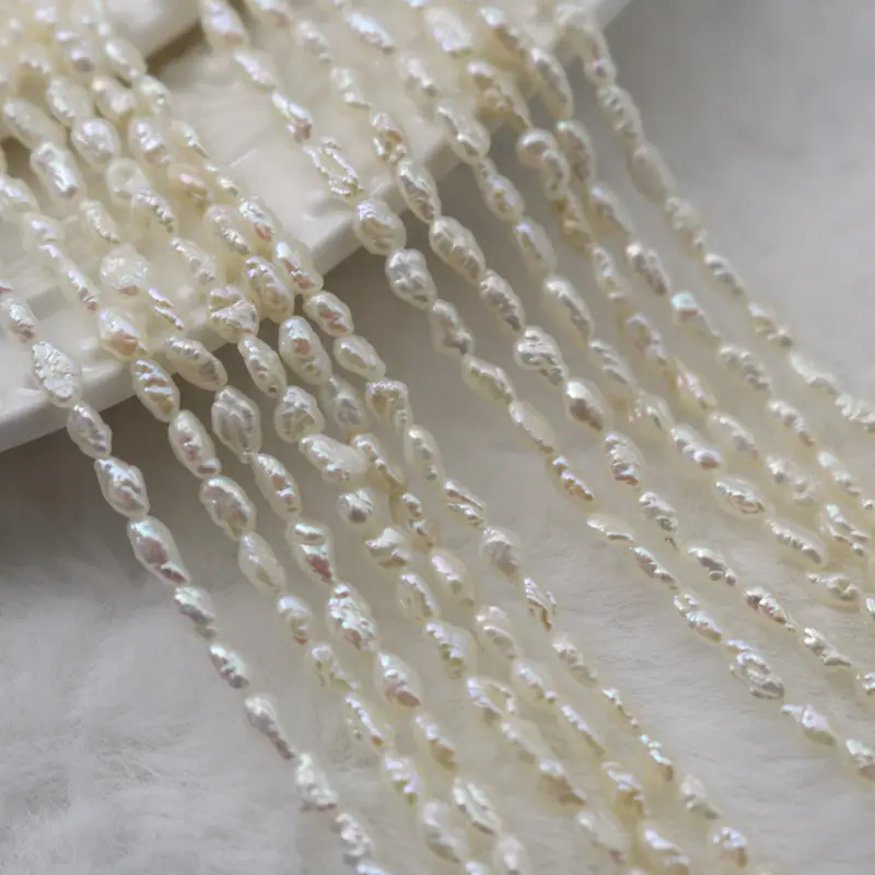 Dream Jewelry Chicken Cream Pearl Wild Pearl Natural Freshwater Baroque Rice Grain Seedless Keshi Flat - Image 5