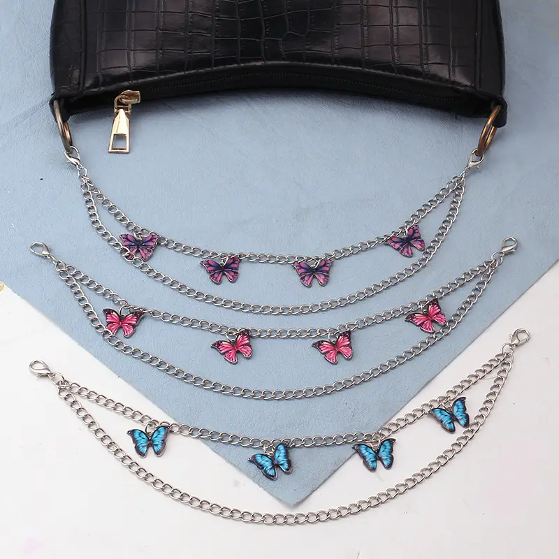 White Butterfly Chain Handbag with Blue Beads
