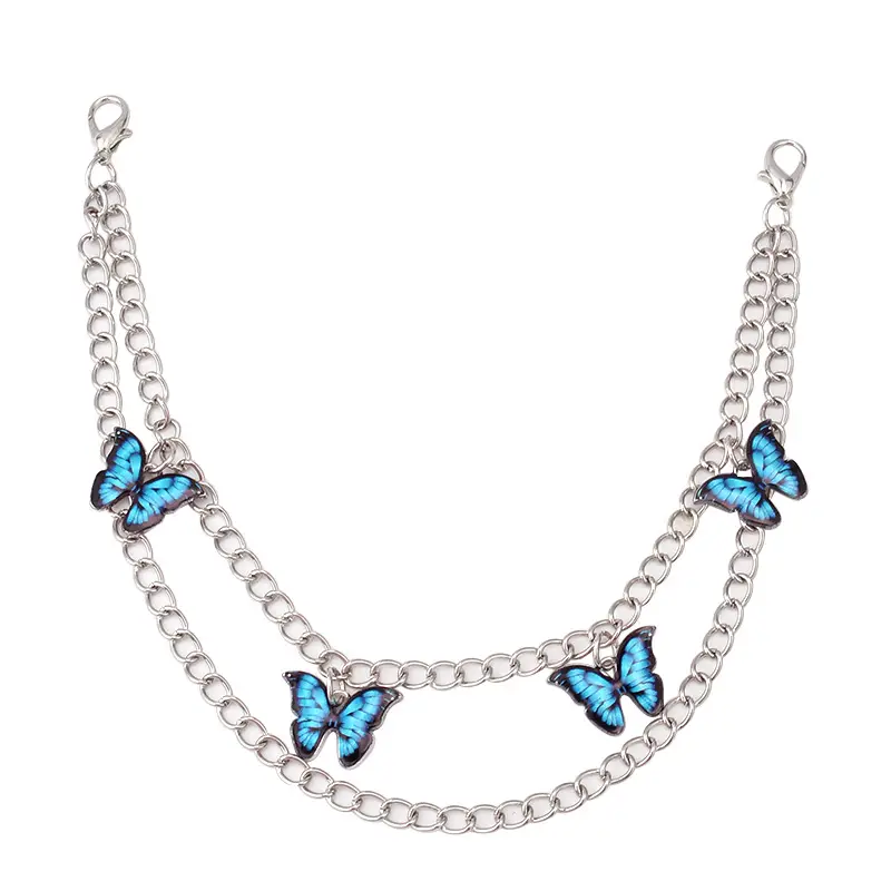 White Butterfly Chain Handbag with Blue Beads