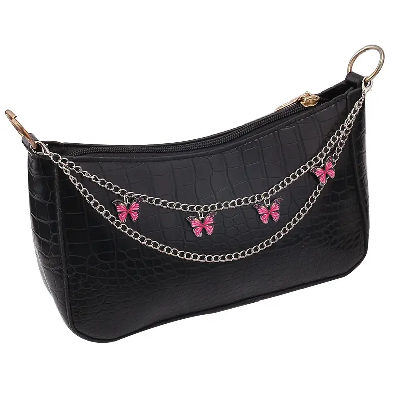 White Butterfly Chain Handbag with Blue Beads