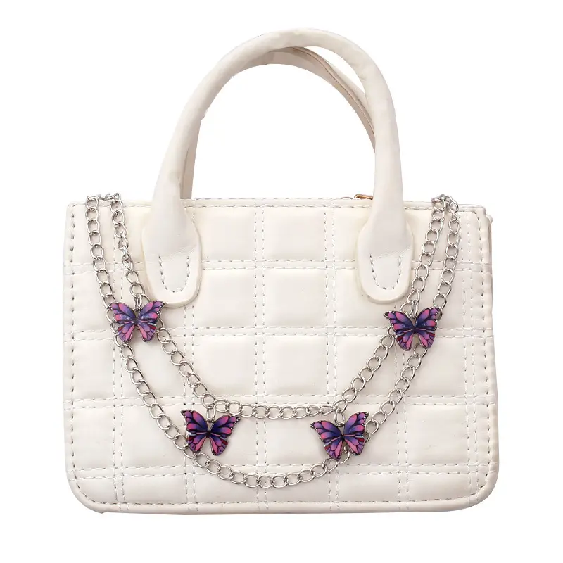 White Butterfly Chain Handbag with Blue Beads