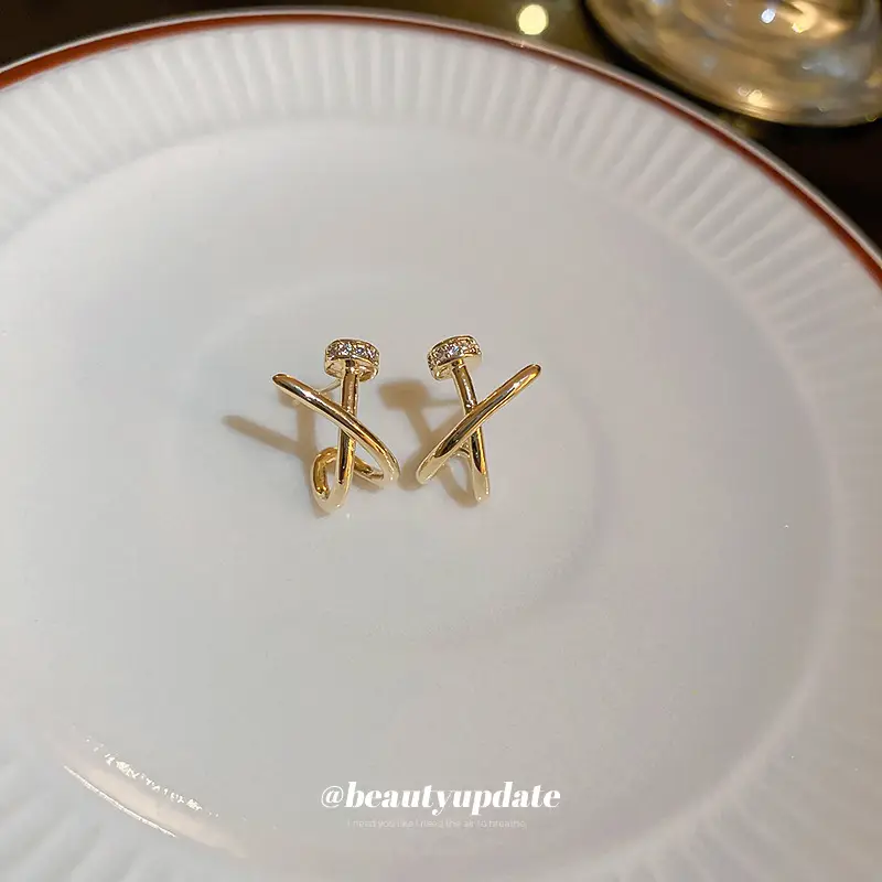 Real Gold Electroplated Zircon Cross X Earrings for Women - Image 5