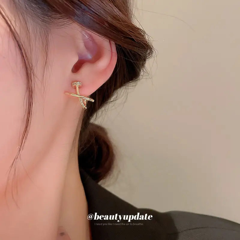 Real Gold Electroplated Zircon Cross X Earrings for Women - Image 6