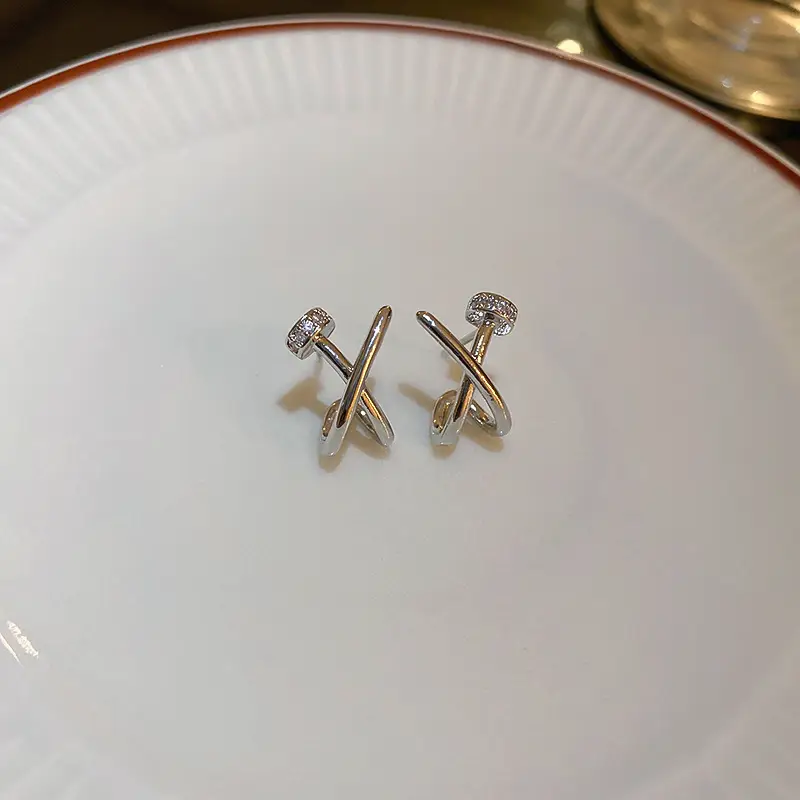 Real Gold Electroplated Zircon Cross X Earrings for Women - Image 2
