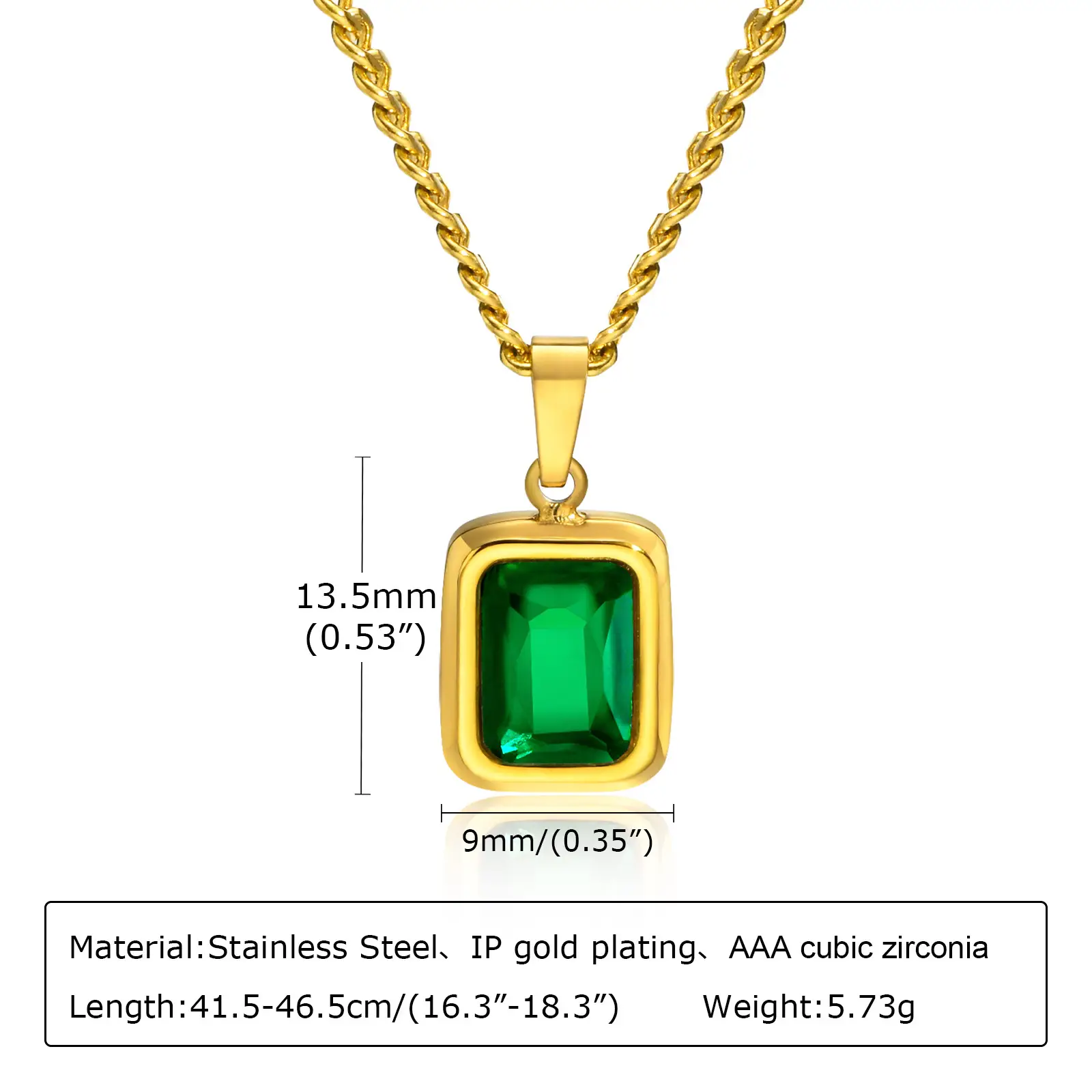 Gold Zircon Necklace Green Square Pendant Women - Image 6