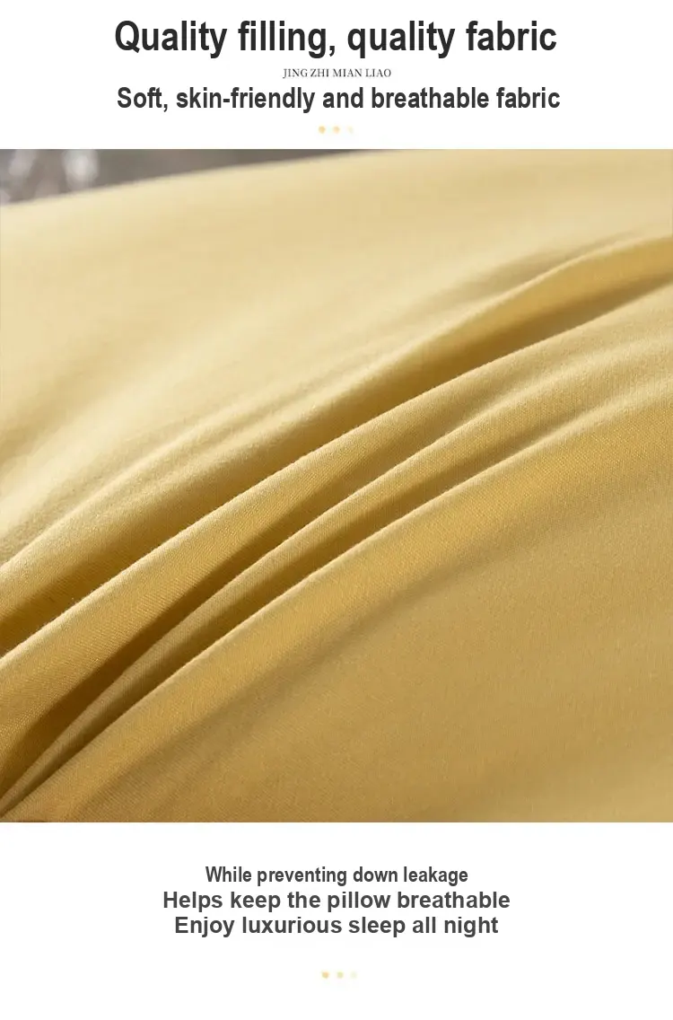 Close-up of yellow fabric with Chinese text describing the material.