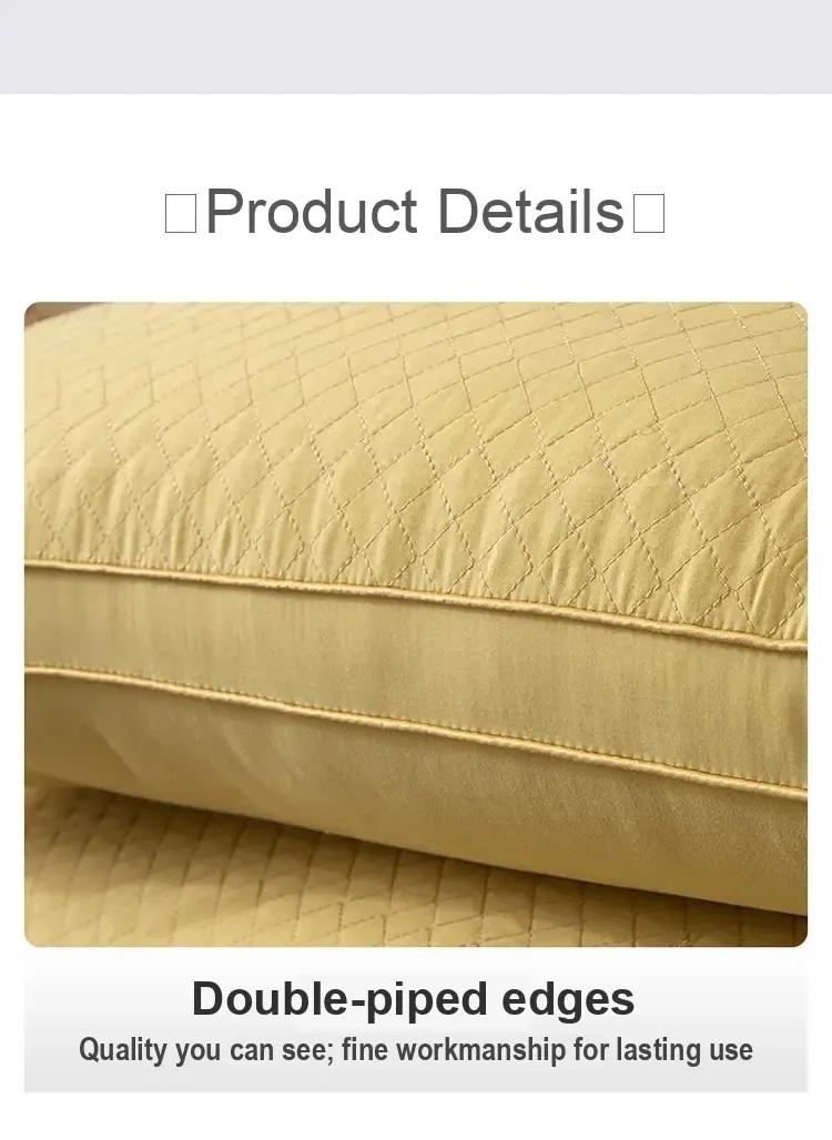 Close-up of pillow piping, side panel, and quilted stitching.